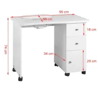 Witte manicuretafel 90 cm met stofafzuiging en handige opbergruimte