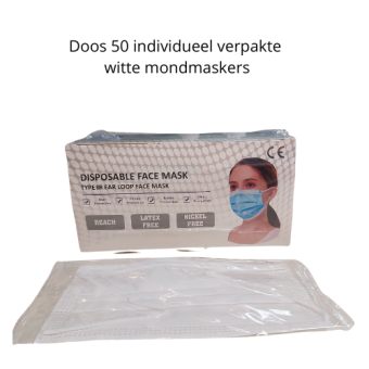 Doos Mondmaskers- medisch of chirurgische - gekeurd - wit - individueel verpakt -50 stuks