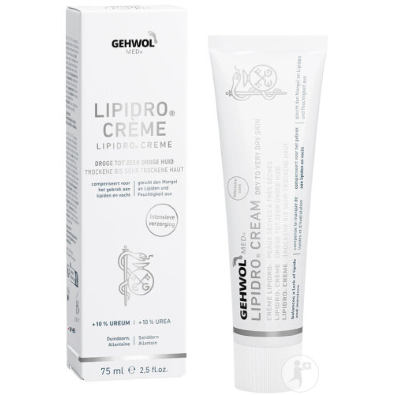 Gehwol Med Lipidro Crème 75 ml - Soins Intensifs pour les Pieds Secs