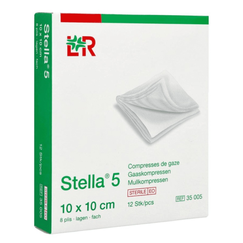 Stella 5 Compresse de gaze stérile 10x10cm 8 plis – 12 pcs
